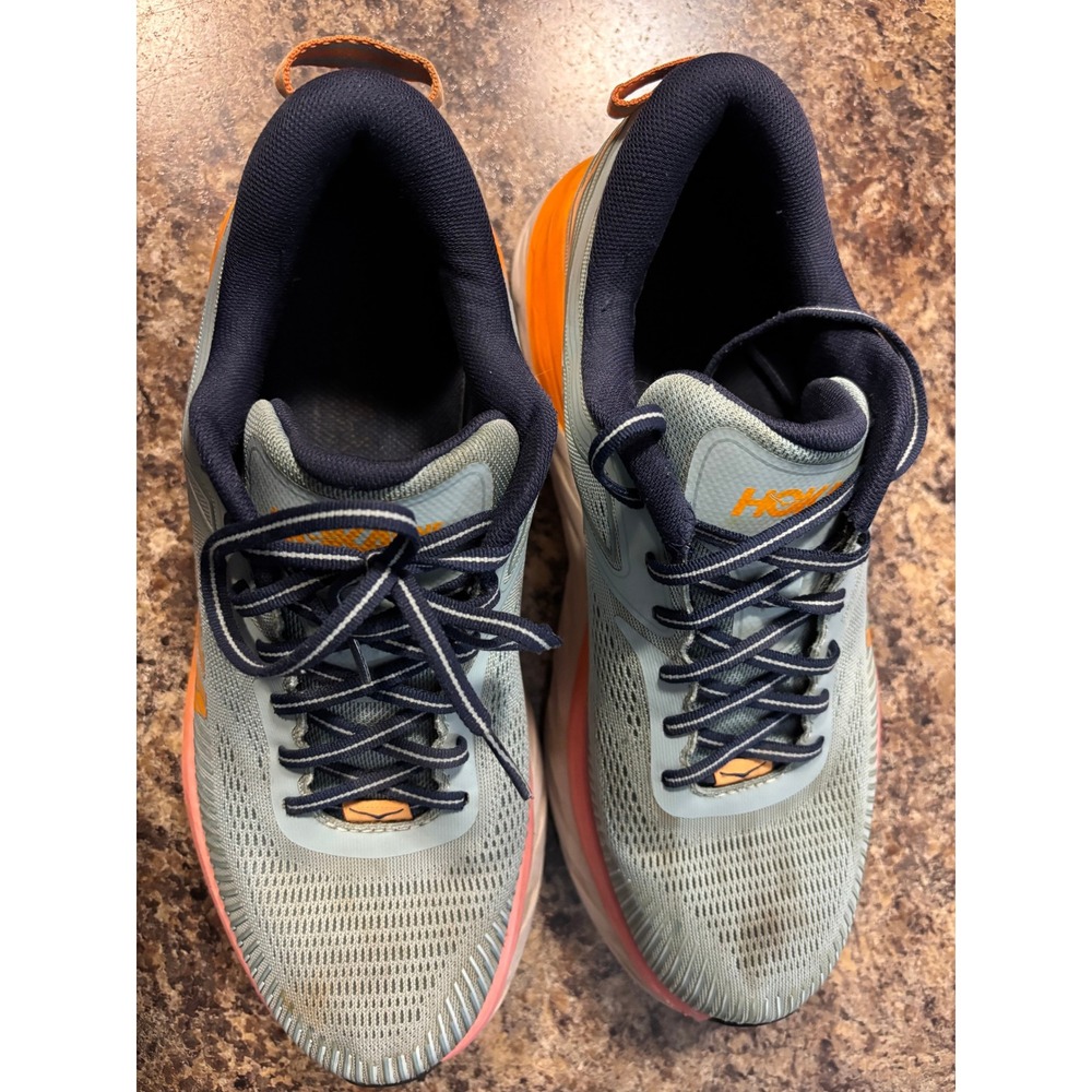 Hoka One One Bondi 7 Wide Blue Fog Orange Running Shoes 1110531 BHBI Mens 9.5-10